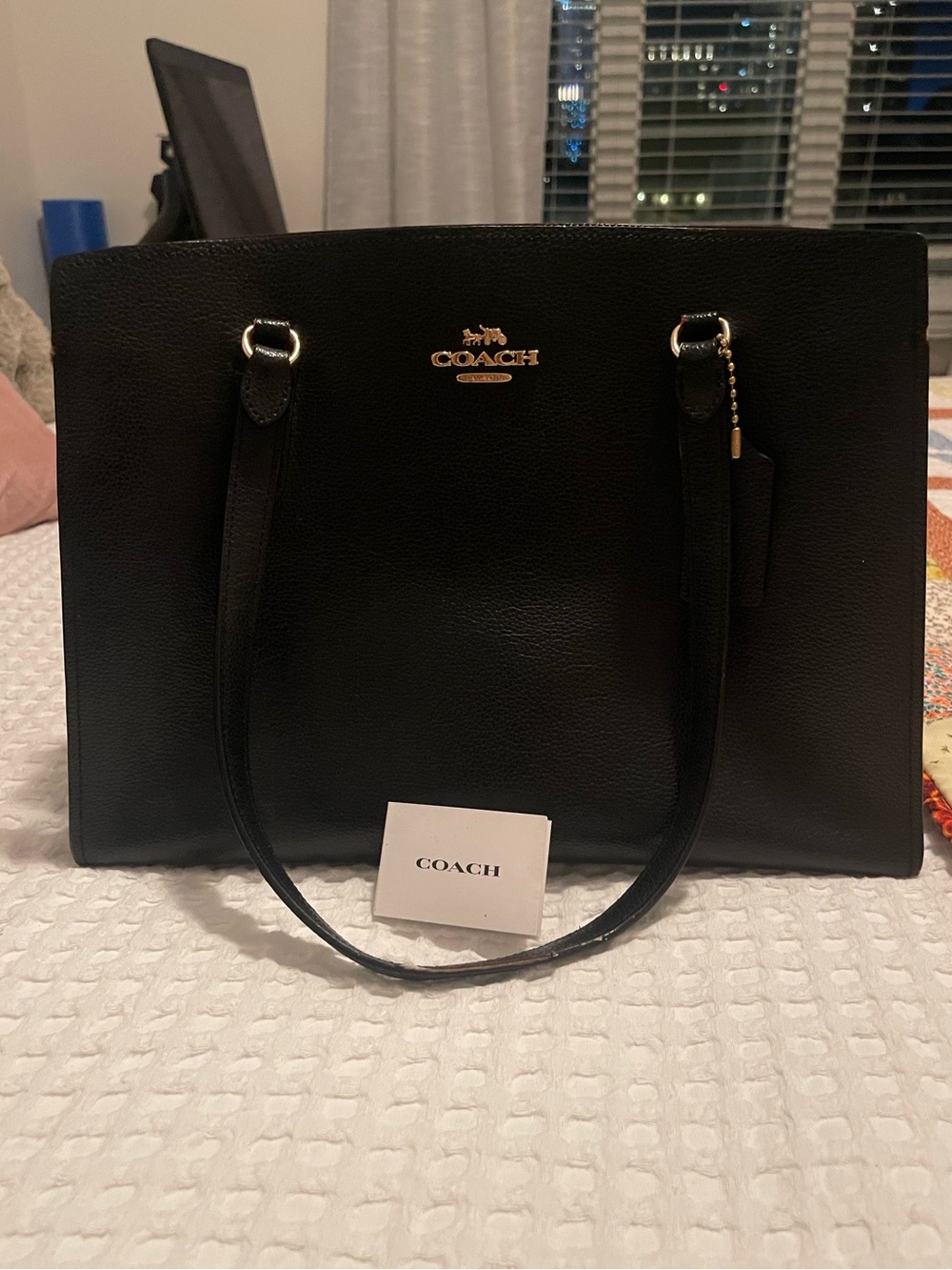 Coach Tatum Black Leather Tote with Gold Hardware